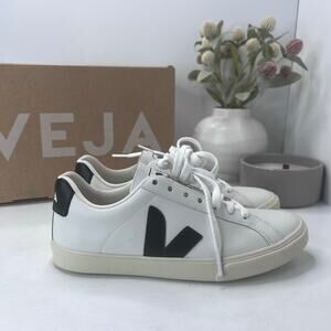 Veja Esplar Logo Leather Lace Up Sneaker White/Black Women's 6M NWB